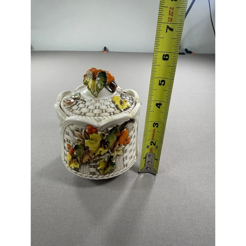 Vintage Ardco Japan Ceramic Pumpkin Lidded Jar Basket Weave Fall Canister